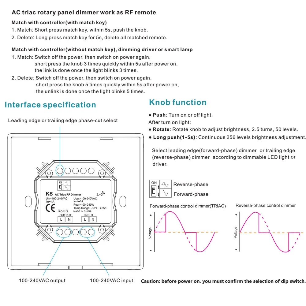 Диммер дистанционного 220 В ЕС 230 110 AC затемнения Ручка выключатель света с RF 2,4 г беспроводной диммер с удаленным управлением для светодиодный лампы KS