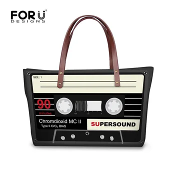 

FORUDESIGNS Women Handbags Large Capacity Cassette Tape Print Shoulder Bags Vintage Bolsas Femininas Top Handle Bags Ladies