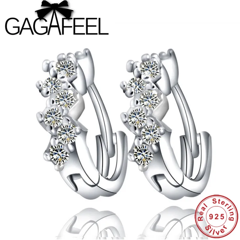 GAGAFEEL элегантные сережки-гвоздики с кристаллами 925 пробы серебряные круглые серьги ювелирные изделия для женщин OL стиль рождественский подарок