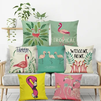 

Decorative Throw Pillow Case Tropical Flamingo Animals Cotton Linen Cushion Cover For Sofa Home Capa De Almofadas 45x45cm