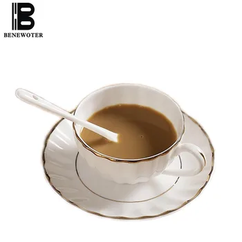 

200ml White Ceramic Bone China Pumpkin Gold Painted Coffee Cup with Saucer Kit for Water Milk Tea Mug Cup Drinkware with Spoon