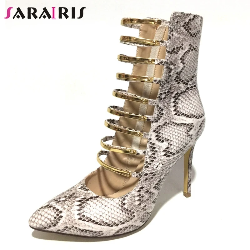 

SARAIRIS New Plus Size 34-47 Pointed Toe Snake Veins Hollow High Heels Shoes Woman Casual Party Sexy Spring Summer Ankle Boots