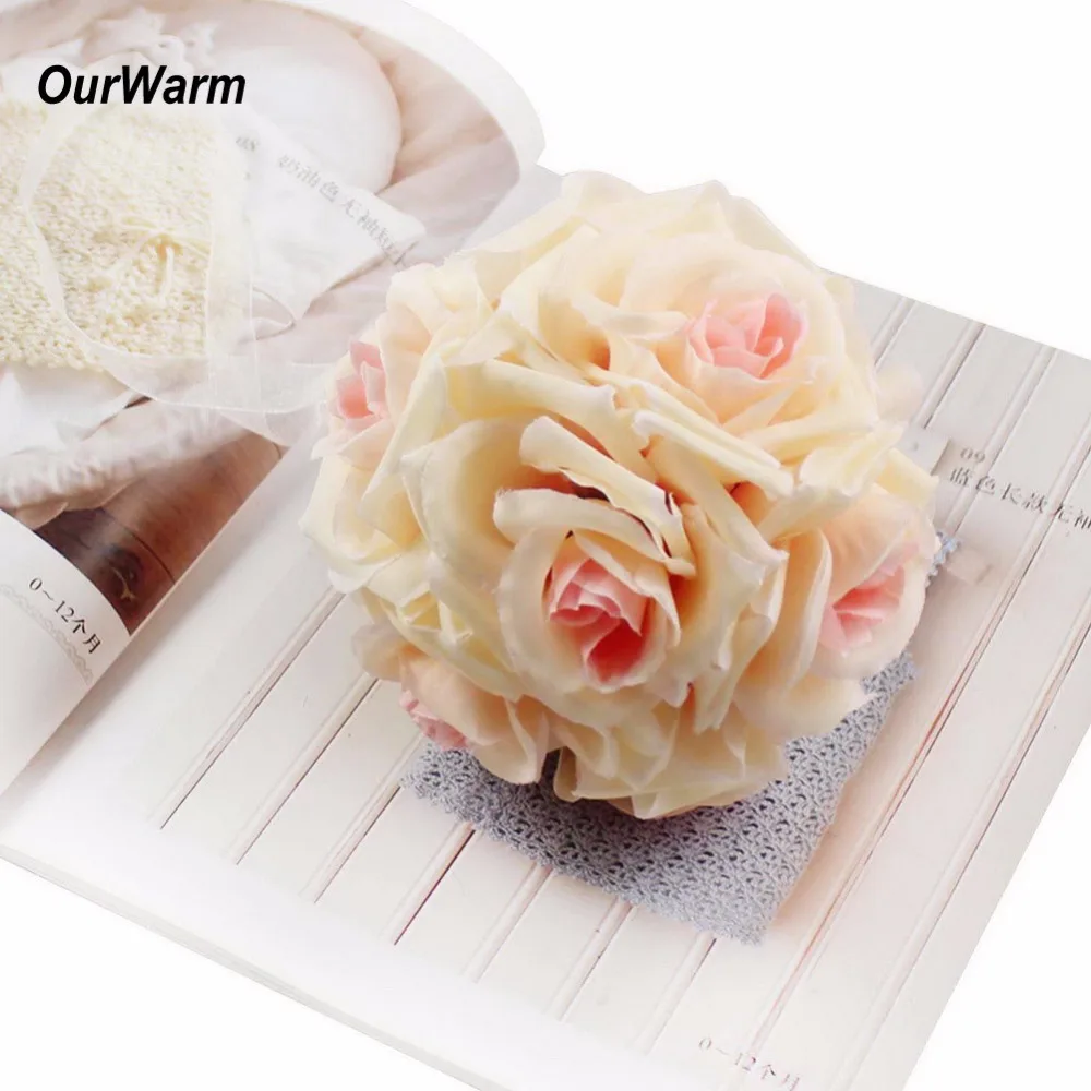 

OurWarm 13cm Rose Flower Ball Artificial Silk Ribbon Kissing Balls Pomander Valentine's Day Wedding Centerpiece Decoration