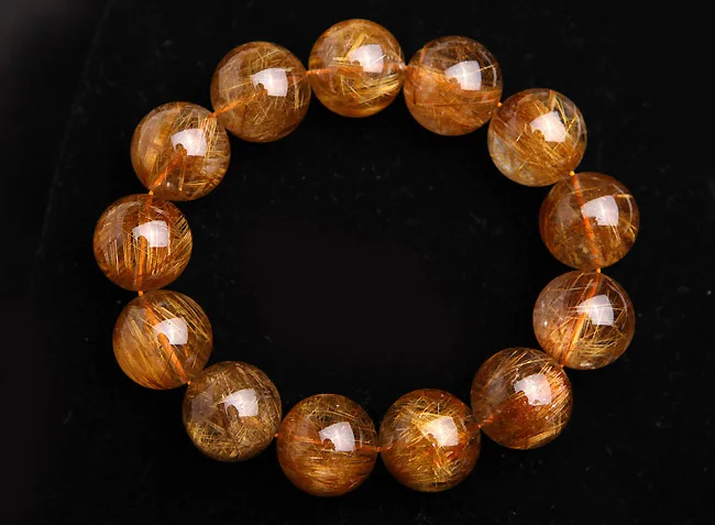 

19mm Fashion Crystal Round Beads Jewelry Bracelets For Women Genuine Natural Copper Hair Rutilated Quartz Mens Stretch Bracelet