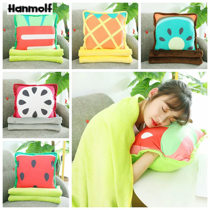 

Fruits Stuffed Plush Pillow 3-in-1 Flannel Blanket Strawberry Pineapple Kiwi Dragon Fruit Watermelon Carrot Decor Pillow 38*38cm