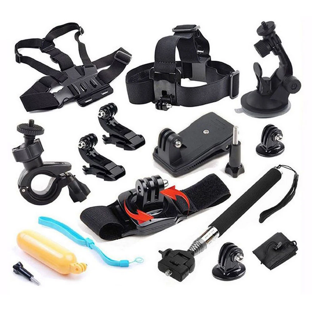 

12T01 Floating Bobber+Chest+Head+Wrist Belt+Monopod Stick+Car+Bicycle+J Type Base+Storage Bag+Adaptor+Backpack Clips+Long Screw