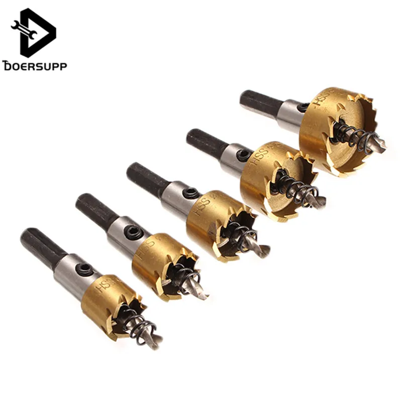 Goede Doersupp 5 STKS HSS Boor Hole Saw Set Rvs Metalen legering Hout Metal Boren Holw Saw Cutter Voor Thuis Gereedschap 16 30mm