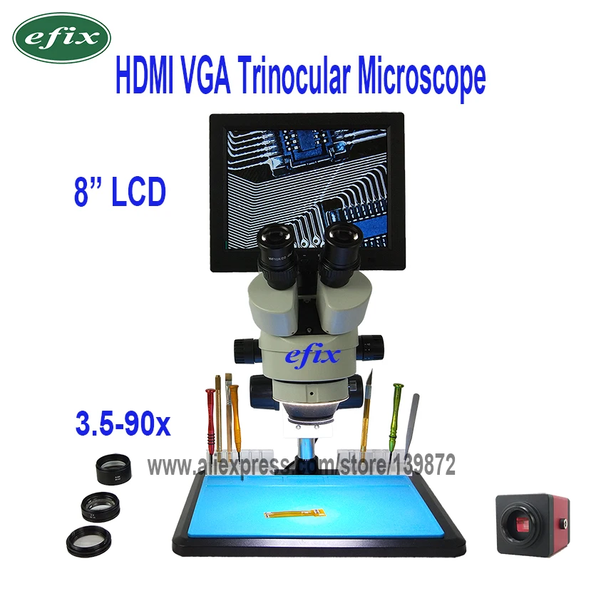 Efix 10 &quot8&quot HDMI LCD Тринокулярный паяльный микроскоп стерео зум HD VGA камера с большим