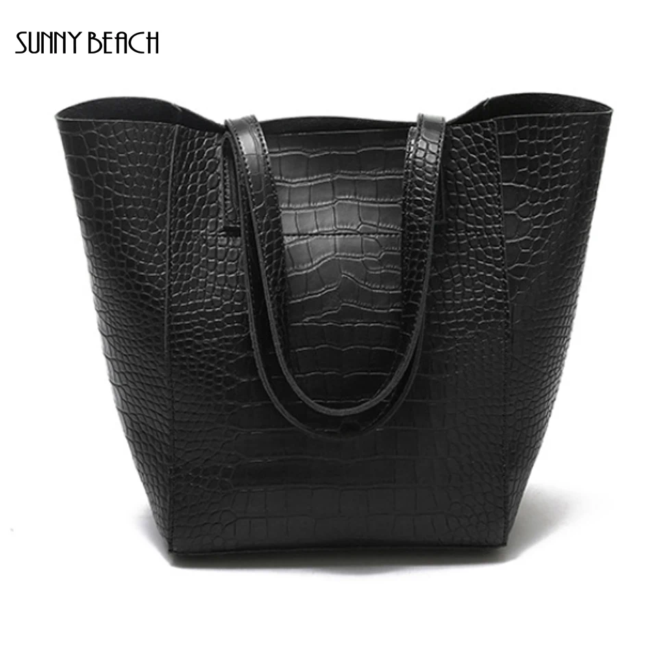 

SUNNY BEACH Famous brand 2018 new women bag Crocodile bucket bag all-match shoulder diagonal handbag Casual Tote bag