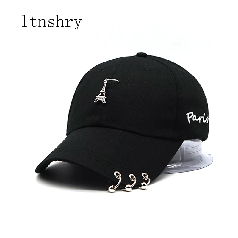 

Hip Hop Female Baseball Hat Punk Rivets Ring Tower Snapback Hats For Women Men Solid Black Baseball Cap bone Garros