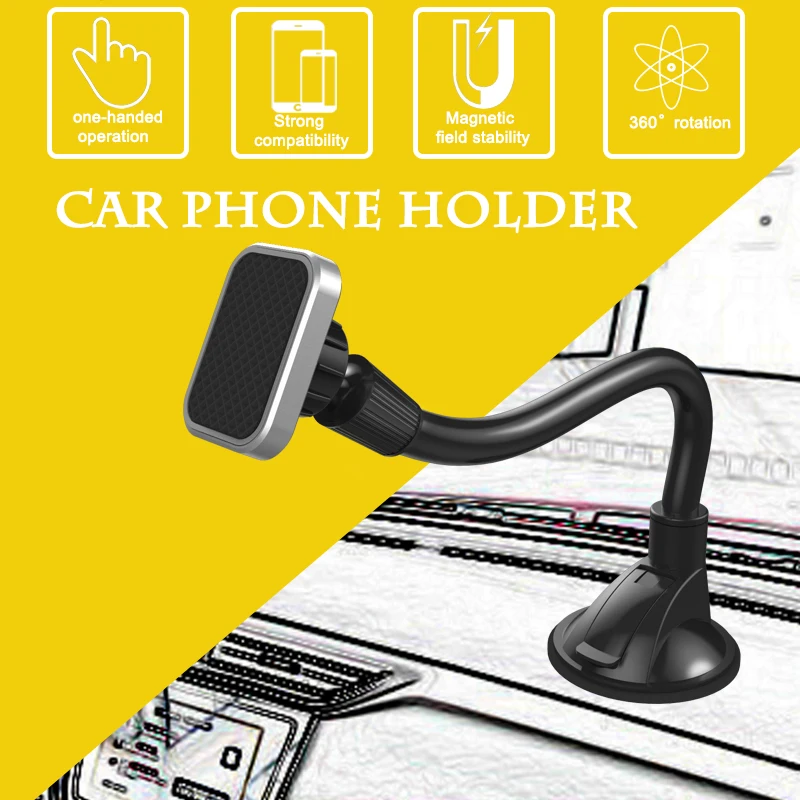 XMXCZKJ Long Arm Mobile Phone Magnetic Car Windshield Dashboard Mount Holder Desk Sucker Cup Cell Phone Stand For iPhone Xiaomi