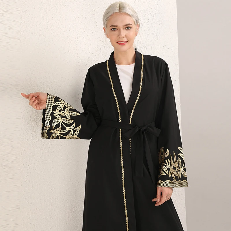 Черный Открытый абаи Дубай халат кафтан Турция хиджаб мусульманское платье кафтан абайя s для женская мусульманская одежда Eid Рамадан Elbise Giyim