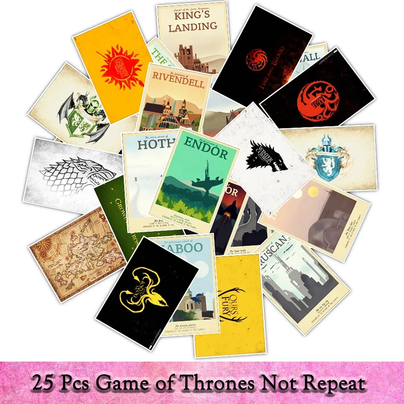 

25PCS Vintage Game of Thrones Stickers for Luggage Skateboard Phone Vinly Stickers On Laptop Bicycle Wall Guitar Toy Stickers