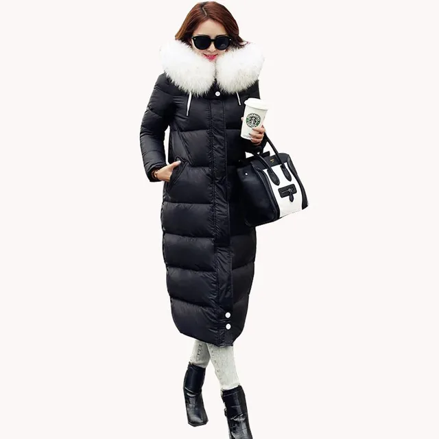 Best price at $147 Cheap 2015 New Korean Female Long Thick Duck Down Jacket Luxury Heavy Hair Collar Slim Winter Coat Fashion Warm Women Jacket JY-831