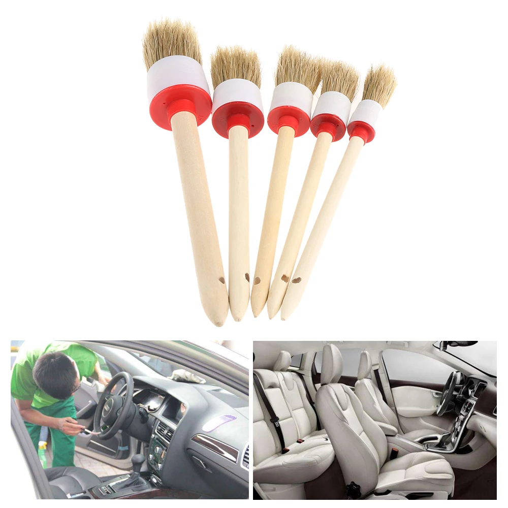 Buy 5Pcs Car Accessory Wood Handle Soft Brushes Car