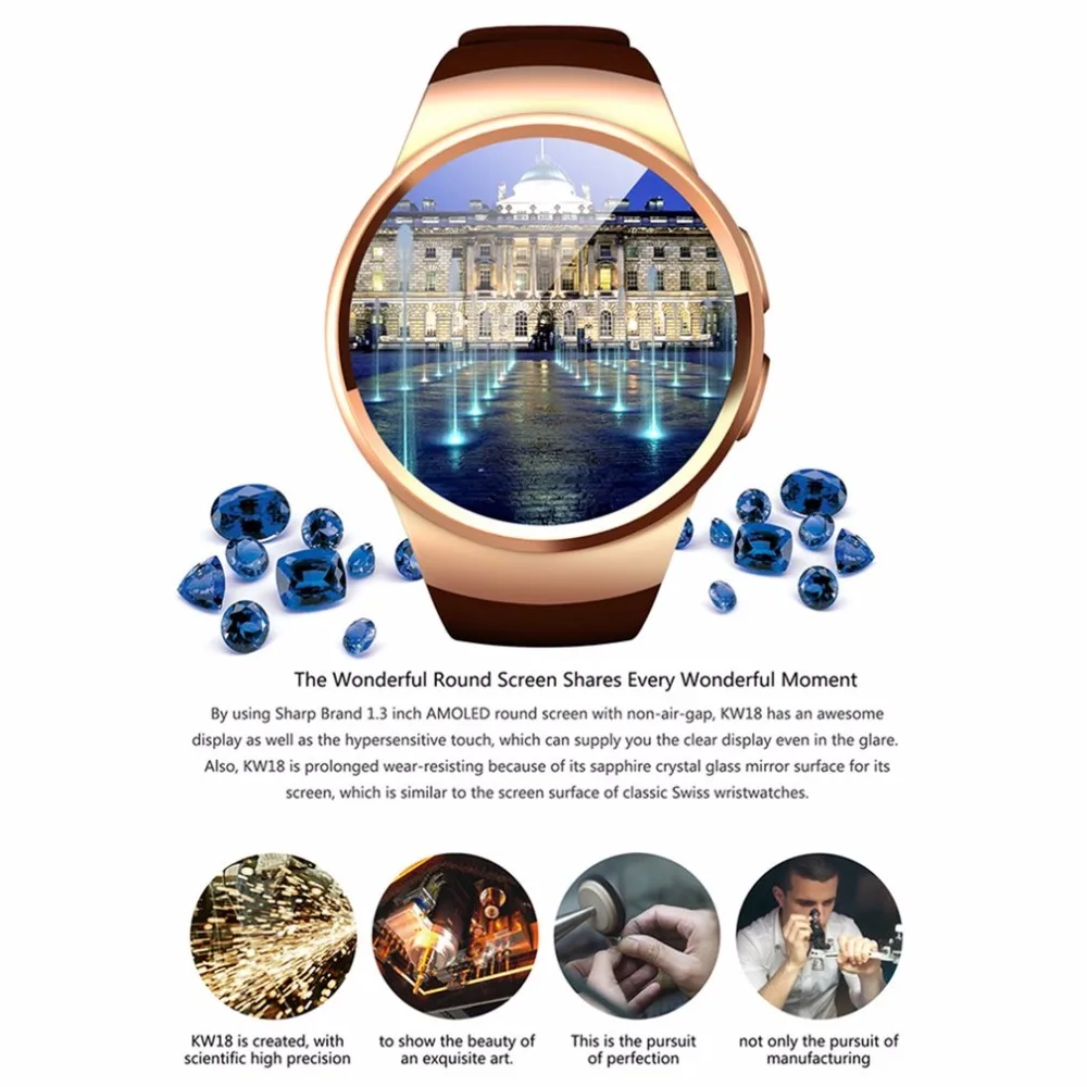 Original KW18 Full Round IPS Heart Rate Smart Watch MTK2502 BT4.0 Smartwatch for IOS and Android For Samsung Intelligent Watch