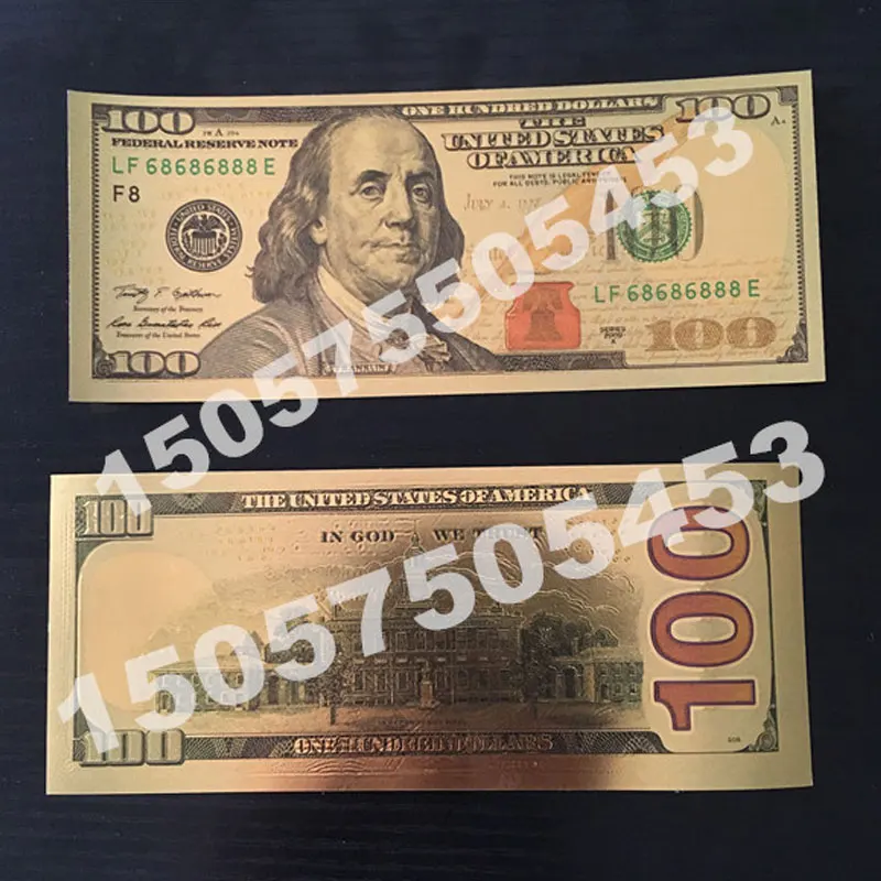 1908 Year 100 Dollar Colorful Gold Banknote Collectible 24k Gold Plated Bill