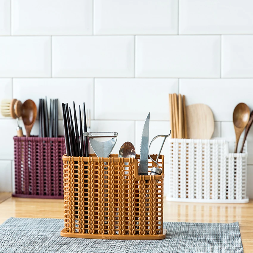 

Retro Chopsticks Cage Knife Spoon Fork Holder Drain Hollow Box Punch-free Tableware Rack Home Kitchen Utensils Storage Organizer