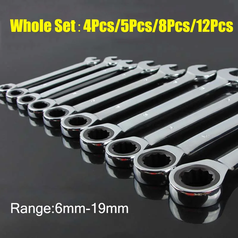 

8-19mm Ratchet Wrench Keys Geared Spanner Set Keys Open End Torque Ratchet Spanner Combination Wrench Tool Set Car Repair Tool