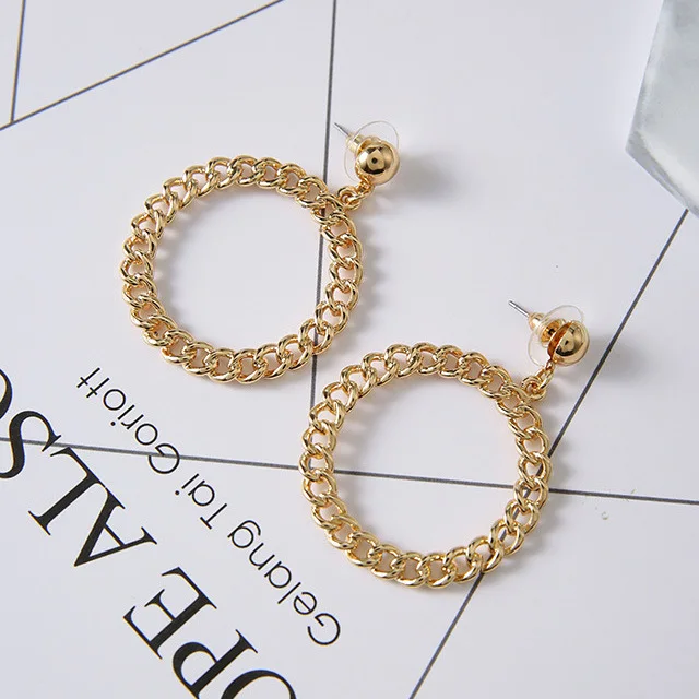

Fashion Chain Circle Hollowing Earrings For Women Temperament Simple Geometric Round Earrings Exaggerated Jewelry
