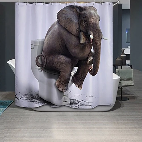 

71 x 71 Inch 3D Animal Elephant Printed Bathroom Shower Curtain with 12 hooks