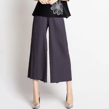 

Plus Size Pants Women Autumn 2018 New Fashion Miyake Pleated Solid Color High Waist Straight Casual Pants Female