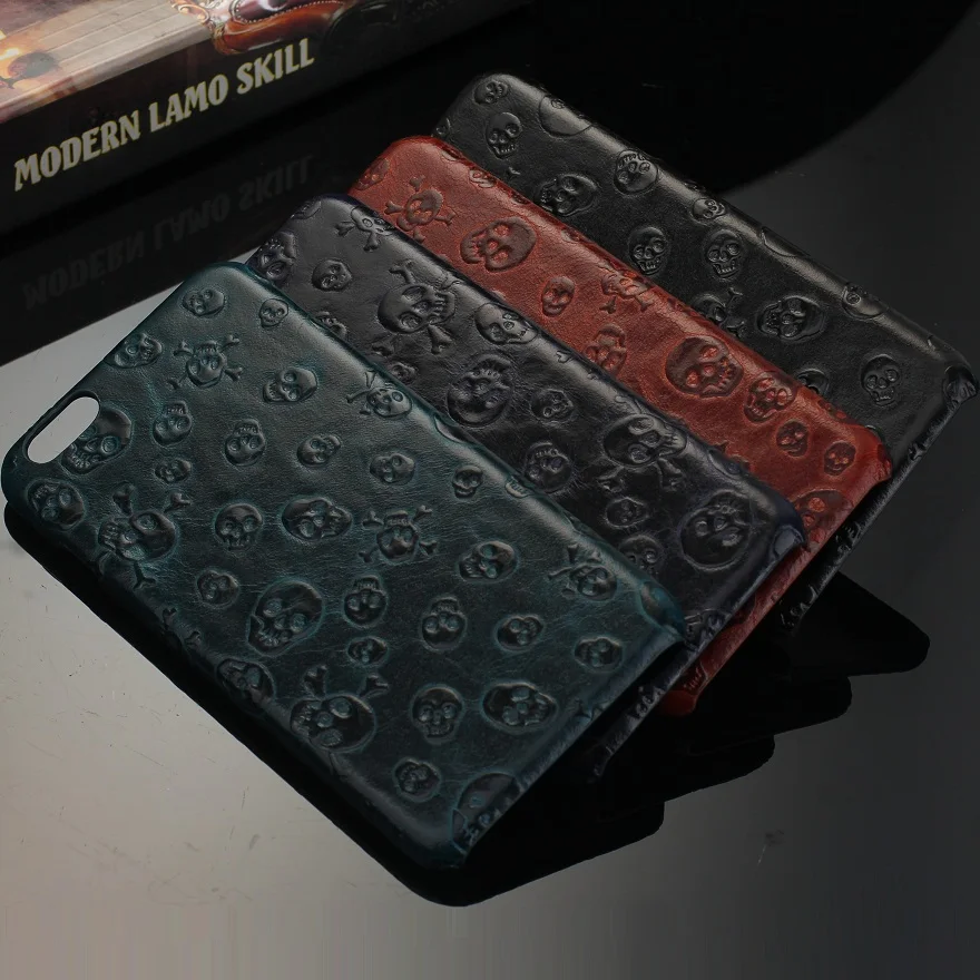 

YNOO Genuine Leather Skull Cover Case For iPhone 6S 6 & 6S Plus 6 Plus 7plus 8plus Cell Phone Luxury 3D Ultra Slim Hard Cases