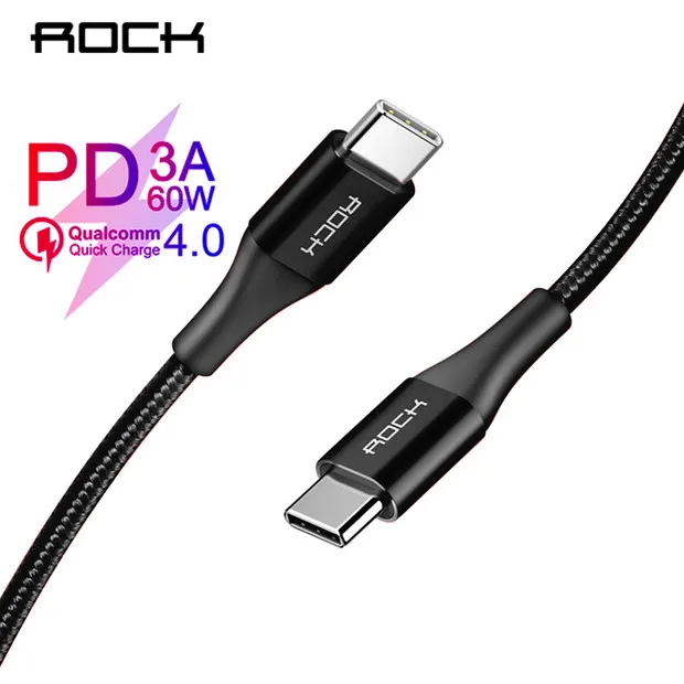 

ROCK 3A PD Cable Type C USB For Samsung s10 s9 s8 Xiaomi usb Type C To C For Macbook Charge PD 60W QC3.0 Charger Data Sync Cord