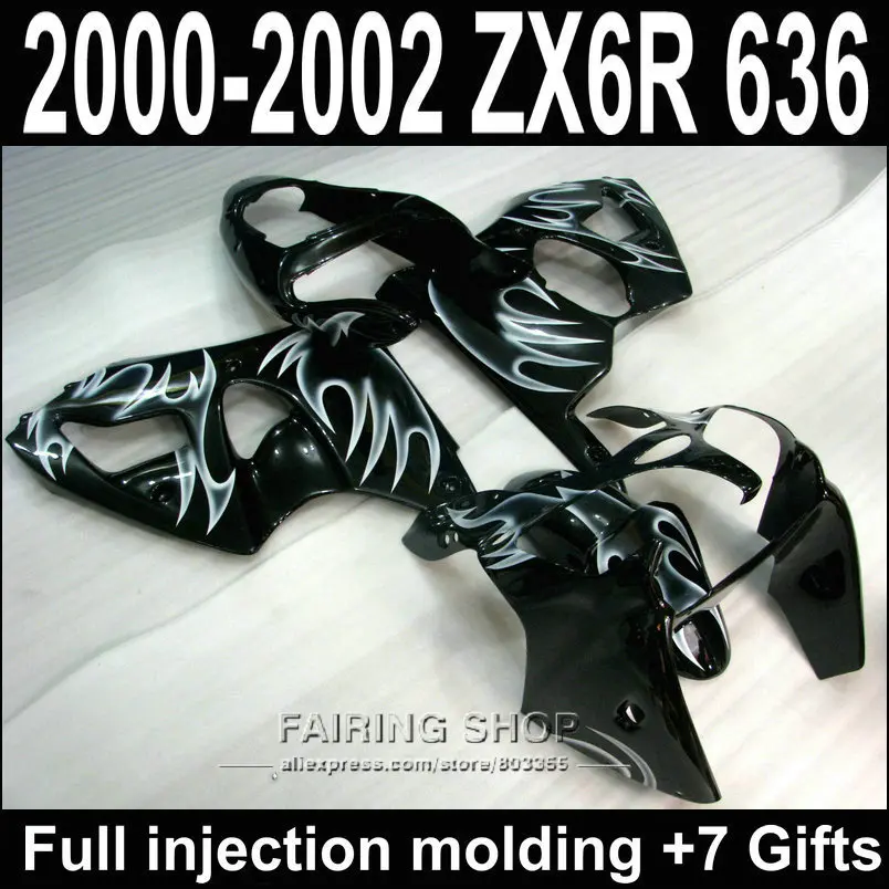 

Best quality Fairing Kit For Kawasaki zx6r 2000 2002 2001 ( White flames ) Customize decal 00 01 02 Fairings S45
