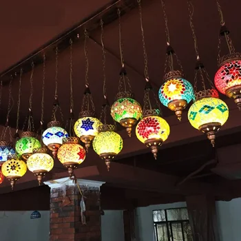

Bohemia coffee restaurant pendant lights lighting color glass mosaic art Turkey single head small pendant lamps ZA BXY21