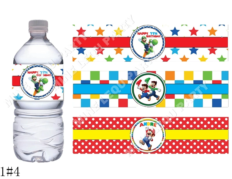 

Customized Personalized Super Mario Bros 24PCS Water bottle label kids Birthday Party Stickers Baby Shower
