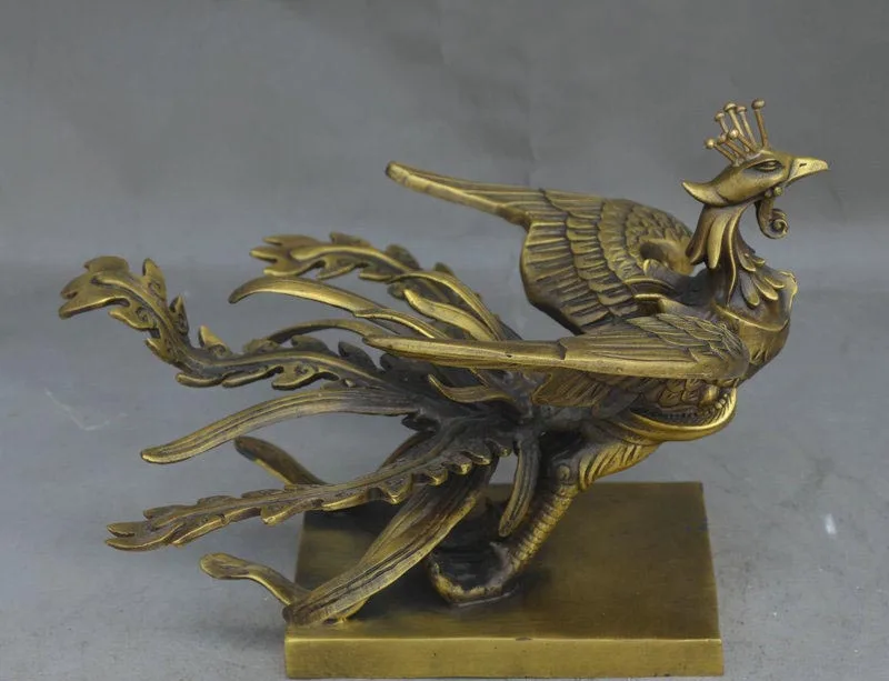 

11" Chinese FengShui Pure Bronze Myth Auspicious Bird Phoenix FengHuang Statue