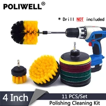 POLIWELL 11 Pcs/Set Power Scrubber Brush+Sanding Pad +Scouring Pads Car Polishing Cleaning Kit Bathroom Clean for Electric Drill