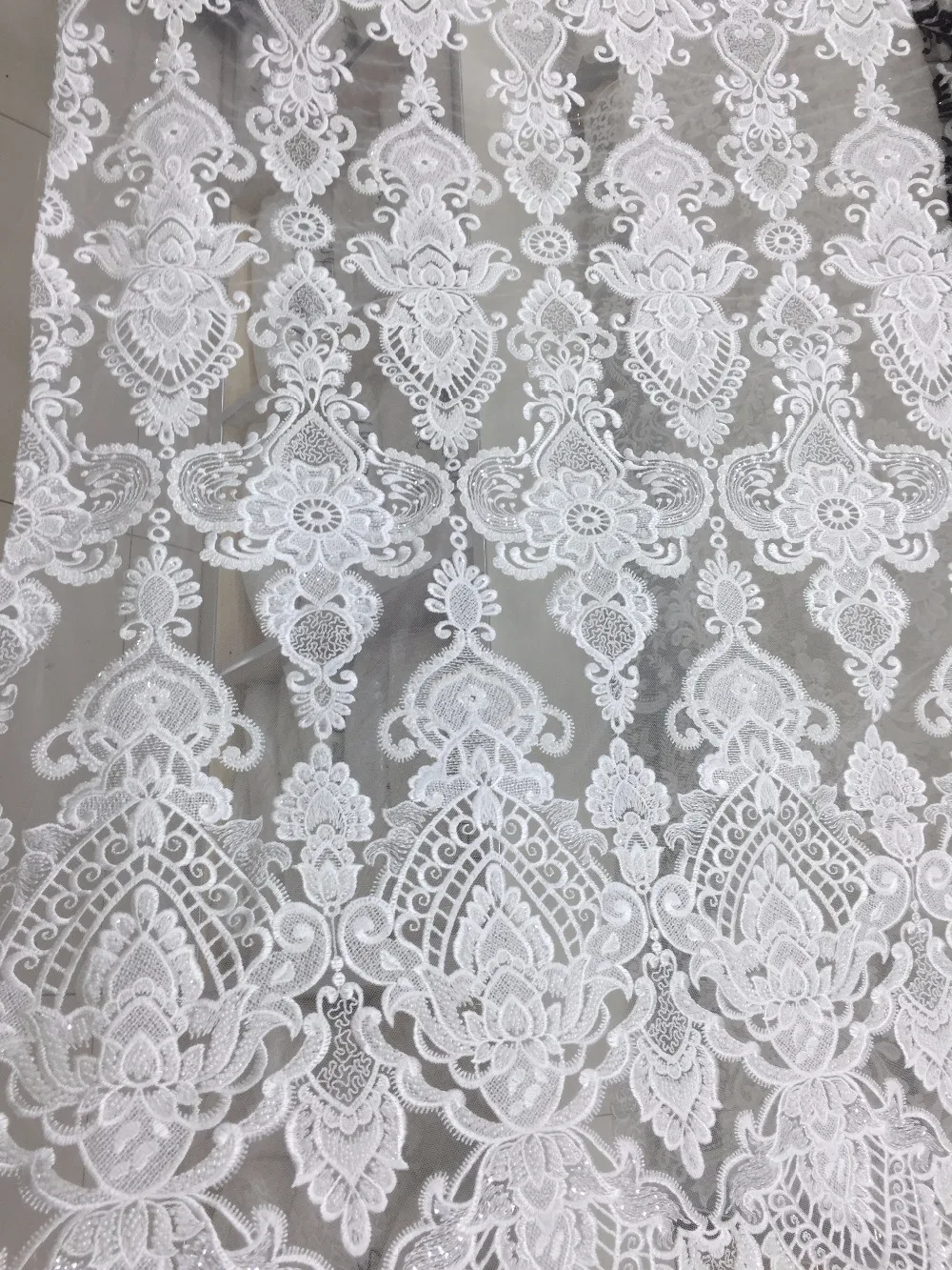 

5yards FHZ013 luxury round beads sequin embroidery french tulle mesh lace fabric for wedding bridal dress