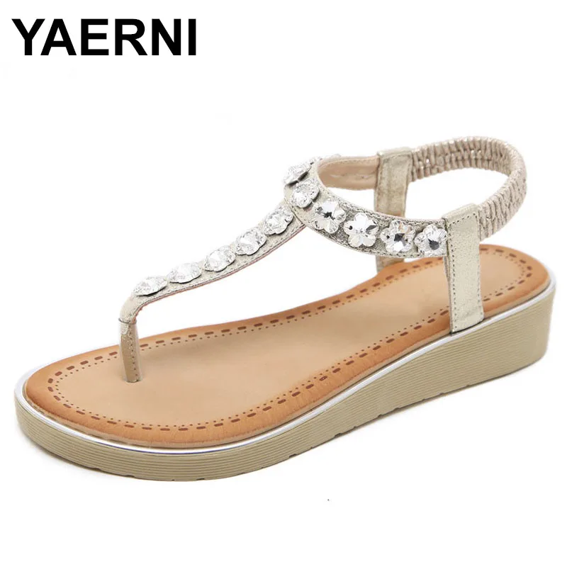 

YAERNI 2018 New European American Style Female Sandals Diamonds Beads With Foreign Trade Large Size 35-42 Woman Shoes