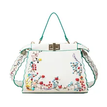 Bolso de las mujeres bolsos de diseñador de moda de lujo bordado de la flor mujer tote shoulder peekaboo bolsa cat con remaches coloridos