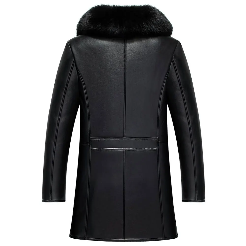 Мужская Зимняя парка кожаная куртка теплое кожаное пальто меховая ветровка