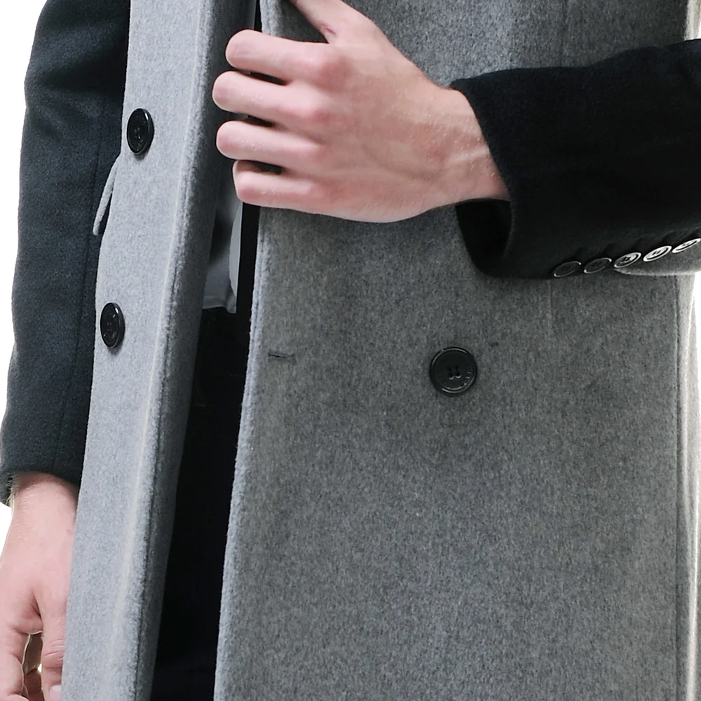 Мужское двубортное шерстяное пальто URSMART, мужское серое пальто-светильник в английском стиле