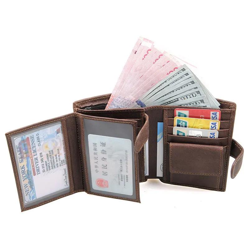 artmi mens leather trifold wallet with double id windows rfid