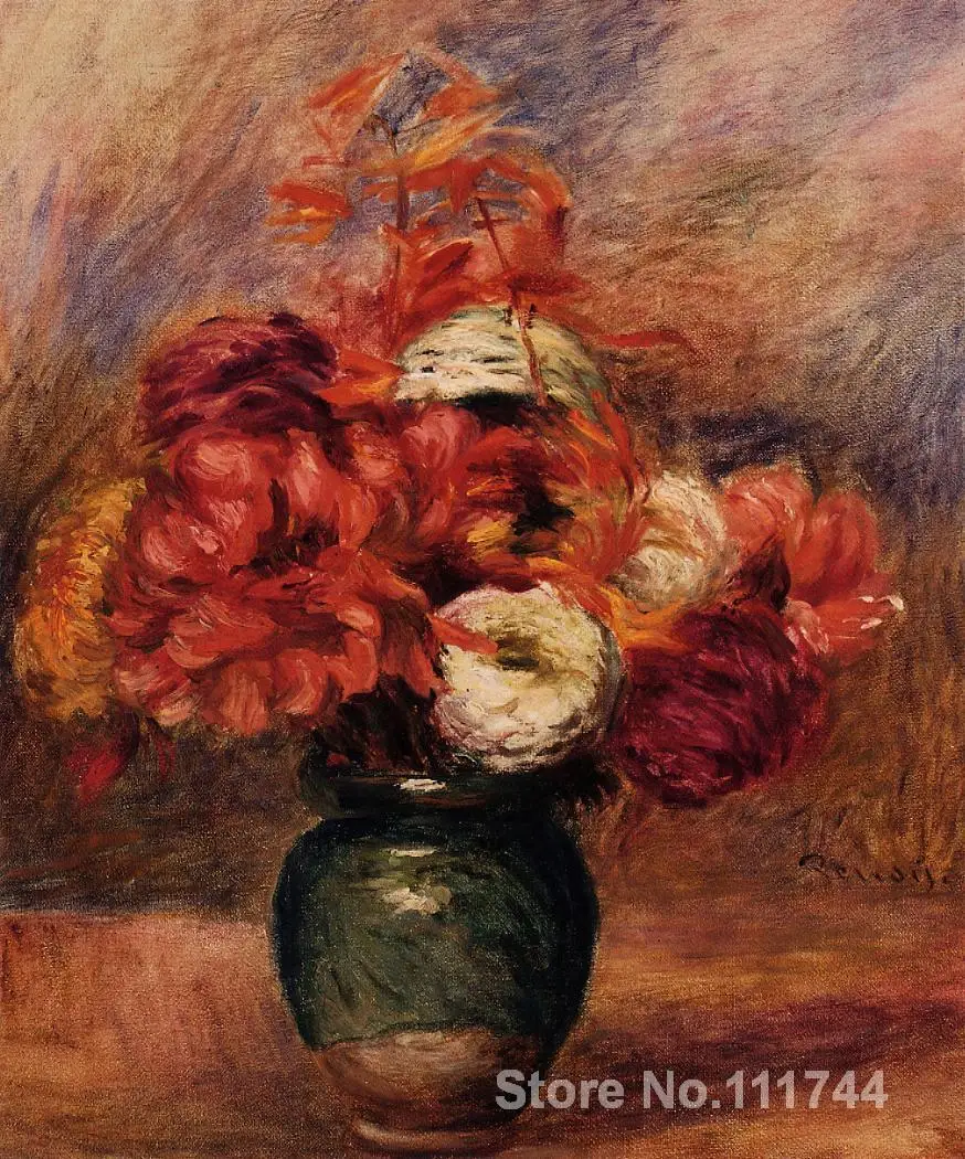 

modern art paintings Flowers in a Green Vase Dahlilas and Asters hand painted art by Pierre Auguste Renoir High quality