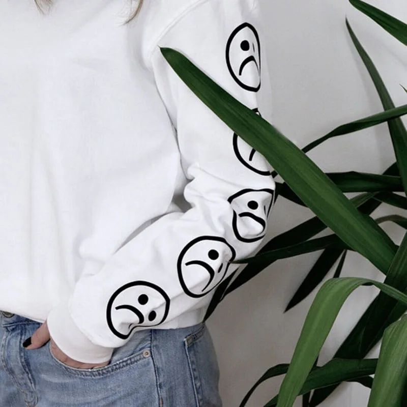 Sad Faces Emoticon Sleeves Printed Keyboard Sweatshirt Sweater Black White Tumblr Hoodies Winter Tracksuit Clothing 