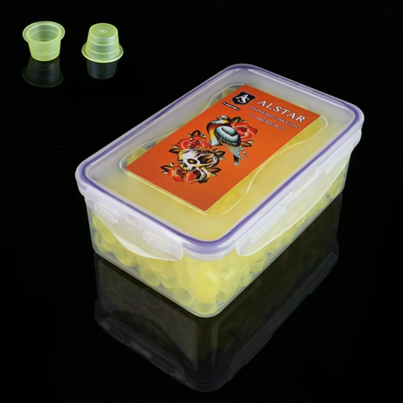 AlSTAR 600pcs Plastic Tattoo Ink Cups Caps 11mm yellow Medium Classic