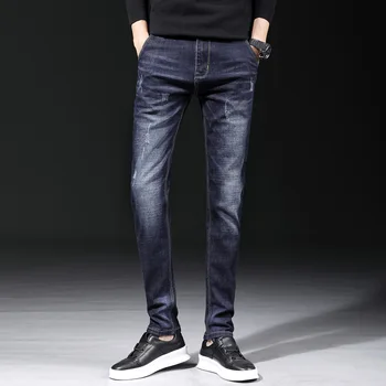 

Spring and autumn new men's style old, washed, cat jeans, trend small feet Korean version of elastic casual trousers