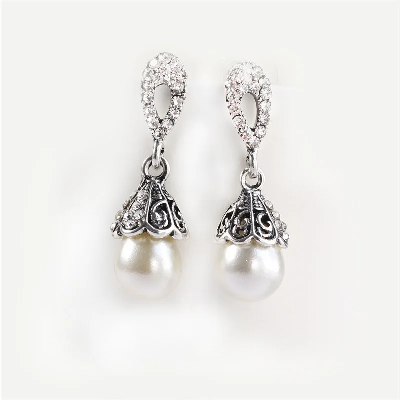 Vintage Jewelry Gray/White Imitation Pearl Earrings Women Wedding Earings