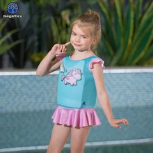 Megartico/купальный костюм с единорогом для детей с плавающим поролоном для девочек, синий детский купальник с юбкой, Цельный купальник с оборками