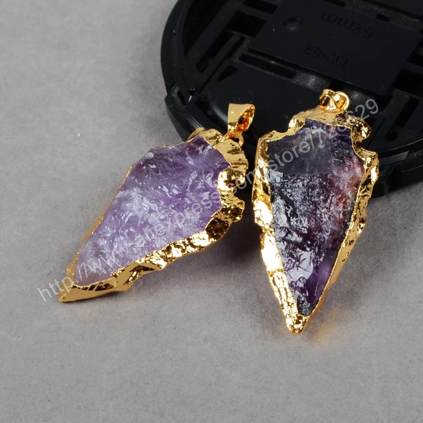Бусинки золотистого цвета BOROSA с необработанными аметистами g0697|natural crystal pendant|gold