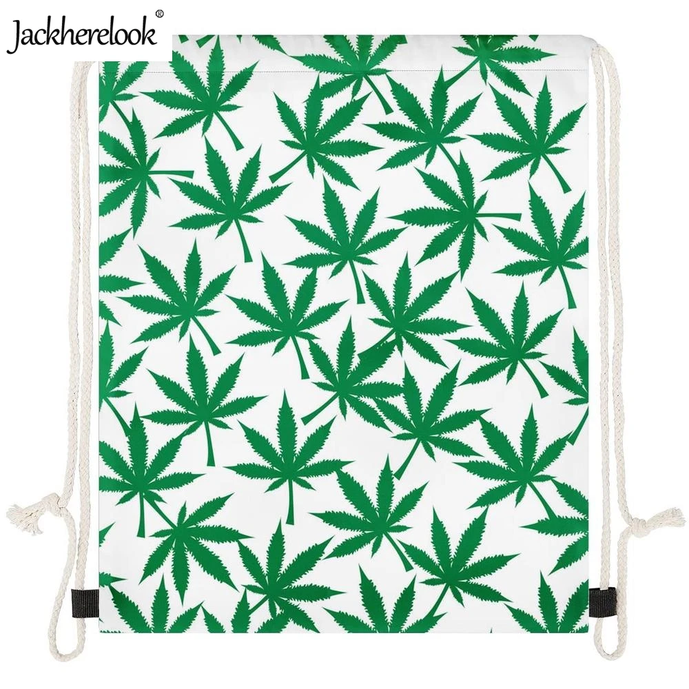 Jackhereook Зеленый конопли листья шаблон женщины мужчины Drawstring сумки повседневные уличные большие рюкзаки для хранения студентов мешок сумки