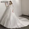 Robe De Mariee Robe De bal Robe De mariée avec manches longues Court Train mariée Satin dentelle Vintage robes De mariée 2022 Vestidos ► Photo 1/6