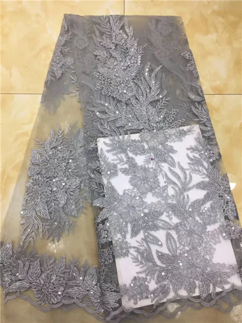 

High-end Nigerian 3D wedding lace fabric grey latest African lace, French lace fabric 2018, dubai sequined dress X01