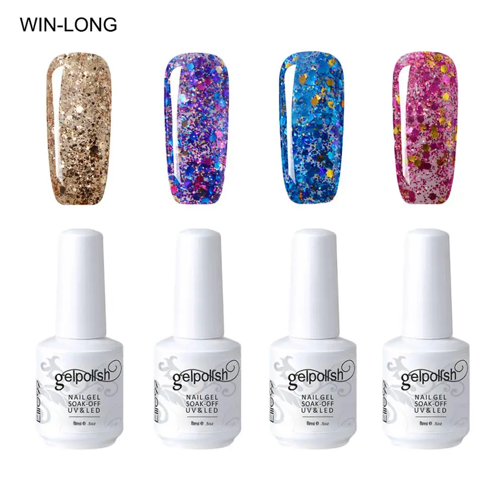 8ML Bling Glitter UV Gel Nail Polish Semi Permanent Shimmer Lucky Lacquer LED Lamp Base Top Coat Gellak Hybrid Varnish Nail Polish